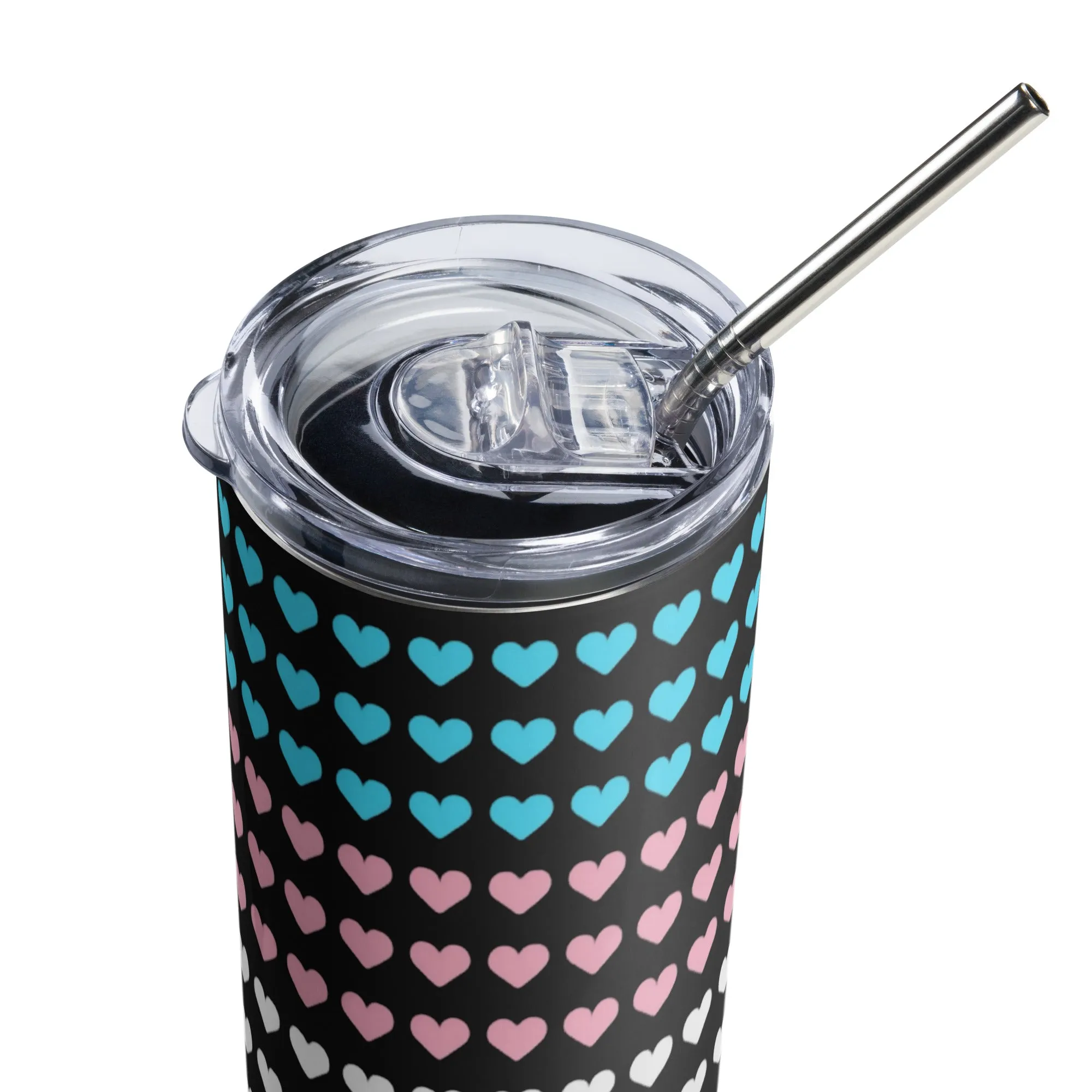 20 oz Stainless Steel Tumbler for Transgender Pride Hearts