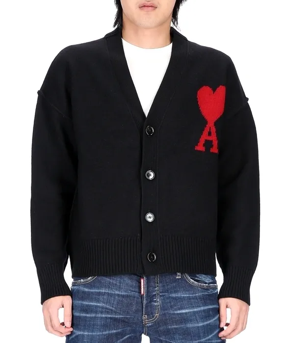 AMI PARIS  |Heart Unisex Wool Plain Cotton Logo Designers Cardigans