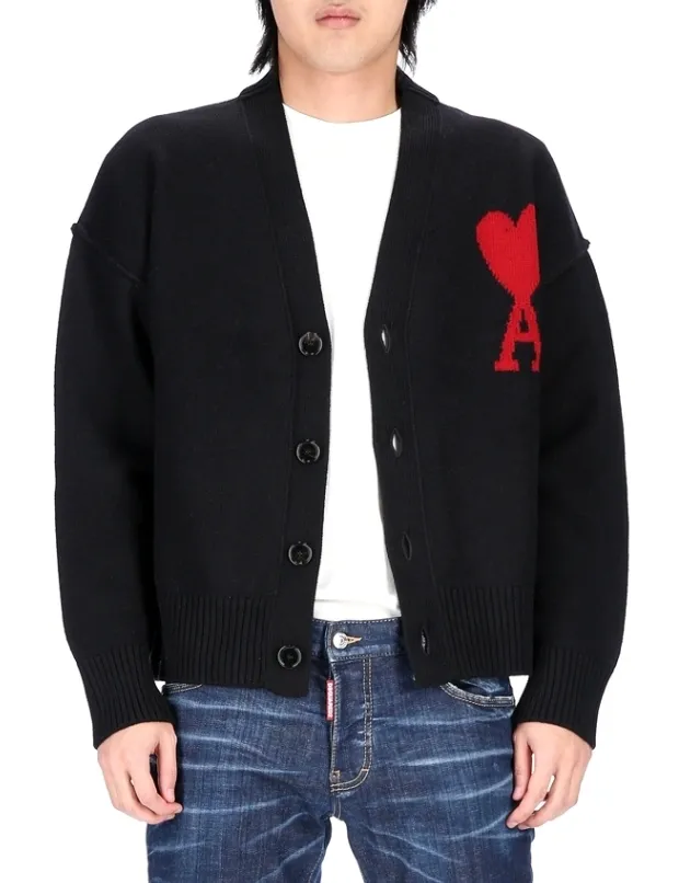 AMI PARIS  |Heart Unisex Wool Plain Cotton Logo Designers Cardigans