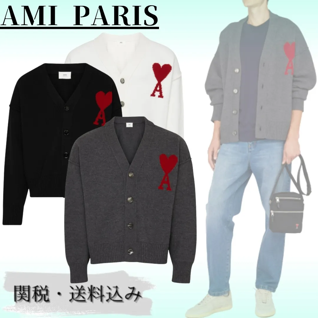 AMI PARIS  |Wool Plain Logo Designers Cardigans