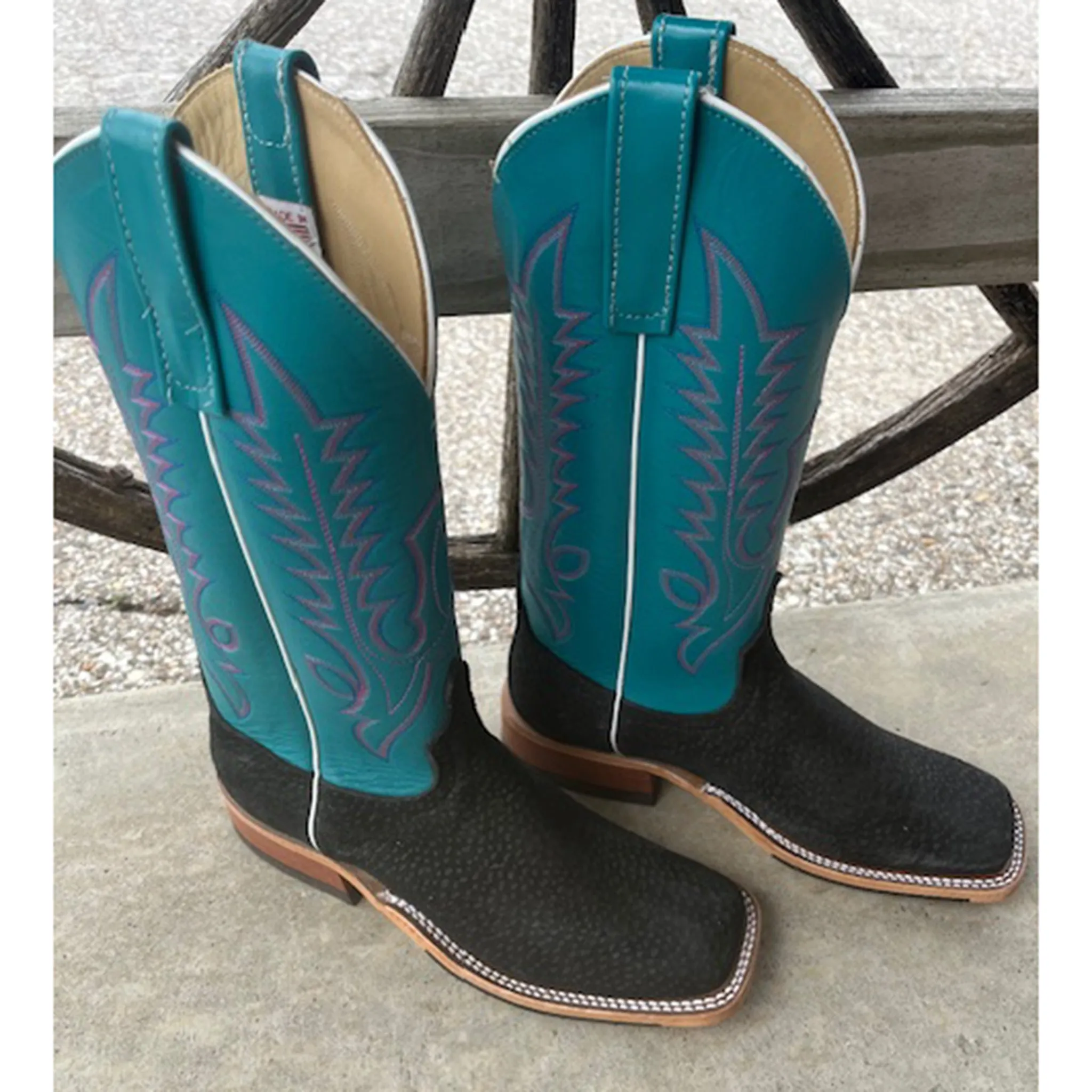 Anderson Bean Women's Black Carpincho & Teal Boots