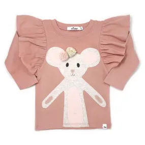 Baby Pom Pom Daisy Sand Butterfly Sleeve Tee - Misty Rose