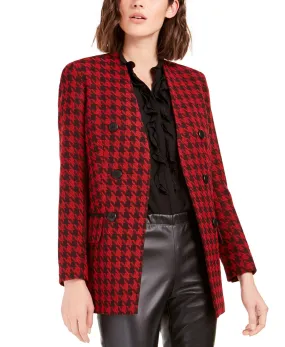 Bar III Women's Double-Breasted Jacket - Houndstooth Pattern, Black, Size 2