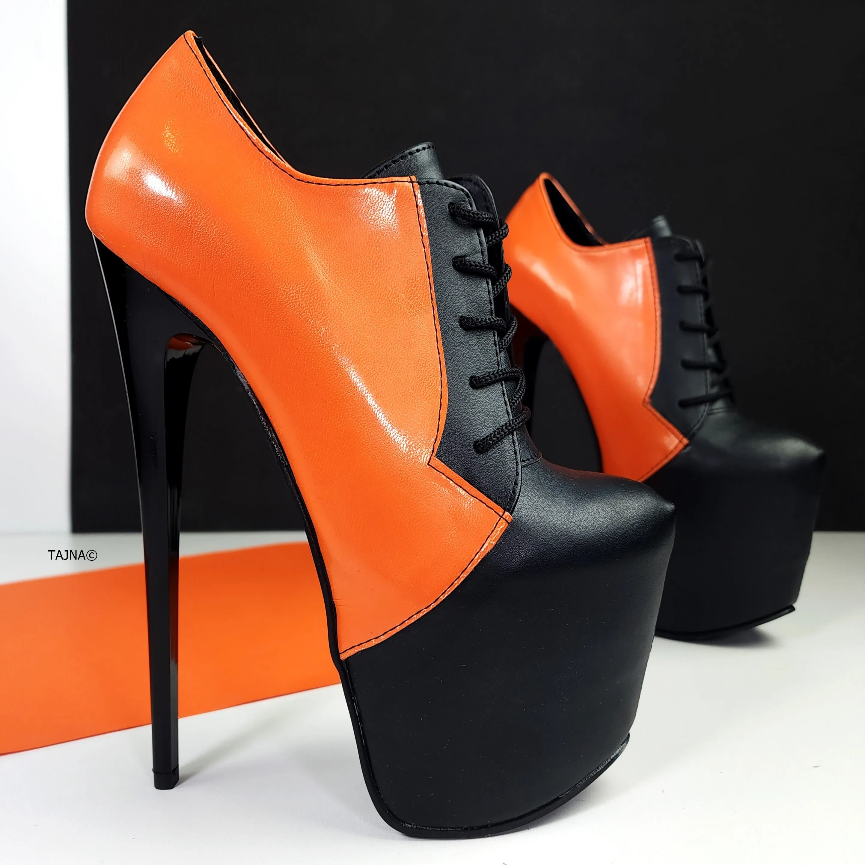 Black Lace Up Boots - Oxford for Halloween - Orange