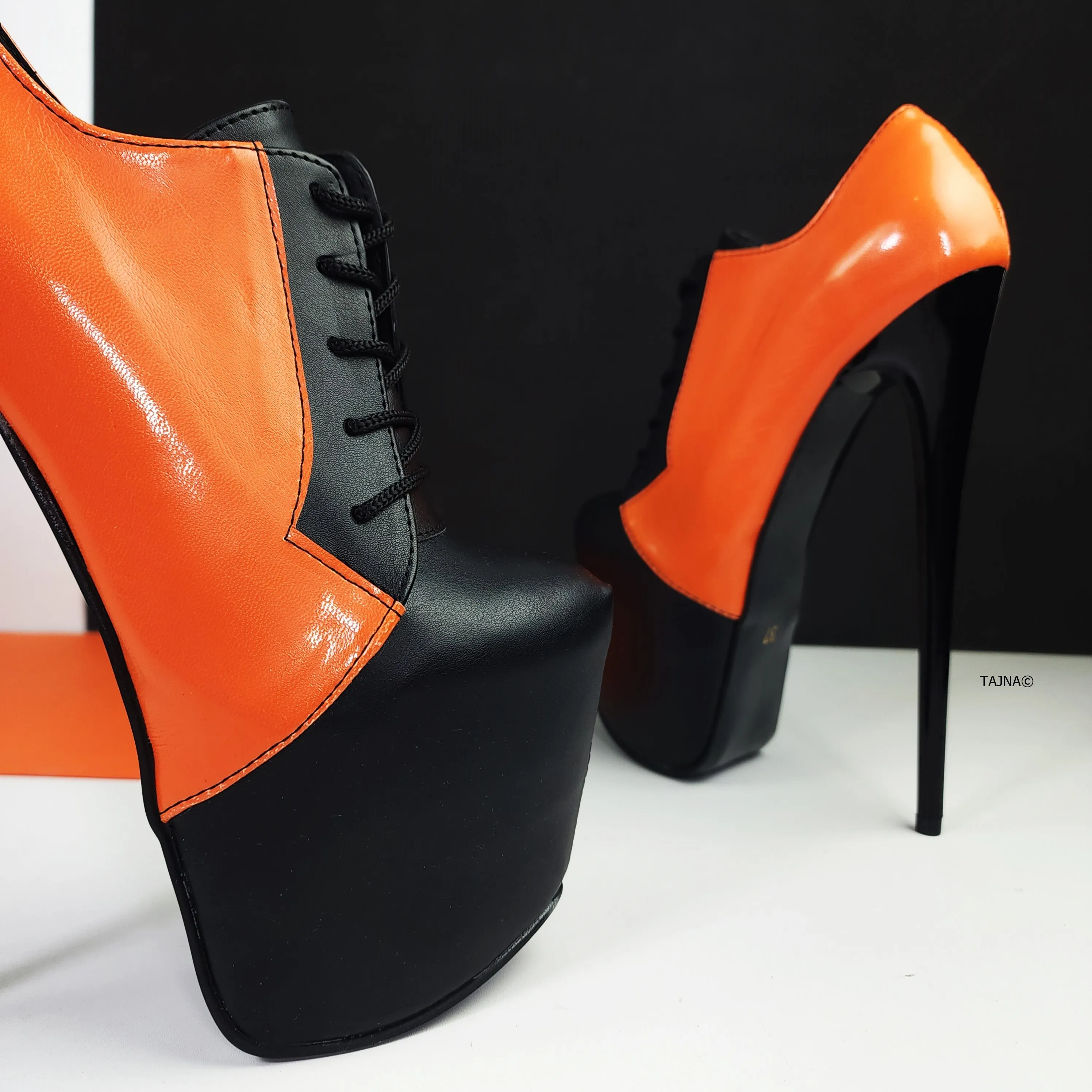 Black Lace Up Boots - Oxford for Halloween - Orange