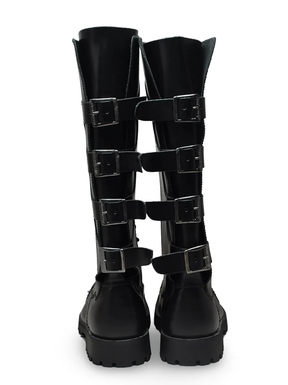 Black Leather 30-Eyelet Unisex Boots with Buckles