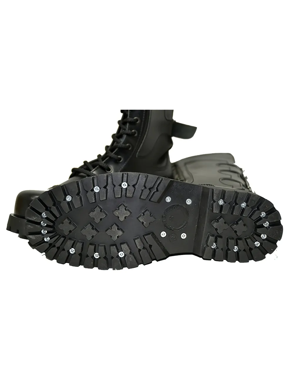 Black Leather 30-Eyelet Unisex Boots with Buckles