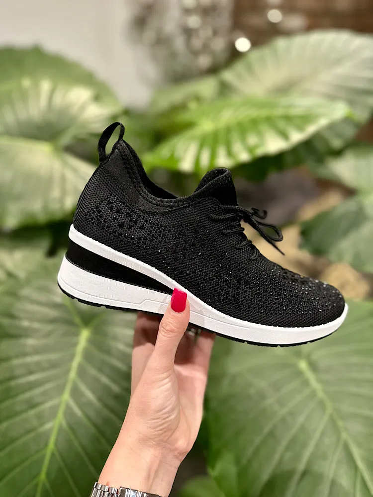 Black Wedge Trainer with Embellishment