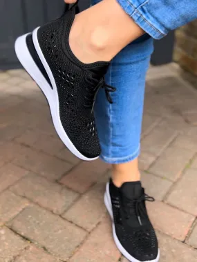 Black Wedge Trainer with Embellishment