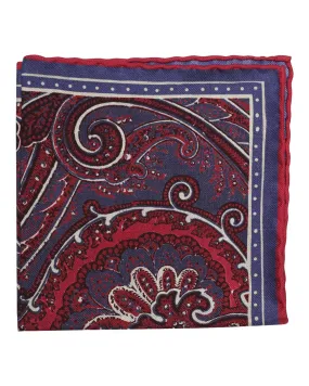 Blue and Red Paisley and Plaid Reversible Silk Pocket Square