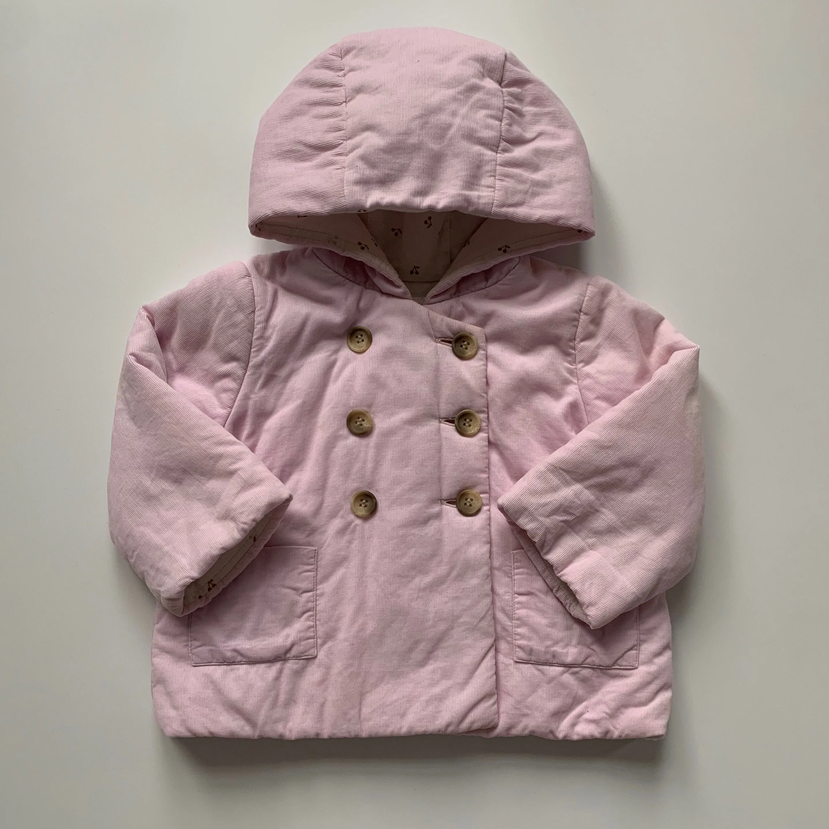 Bonpoint light pink cord jacket cherry print lining 18 months