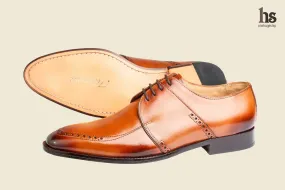 Brogue Saddle Derby - Tan - Men's Leather Shoes - Stylish and High-Quality