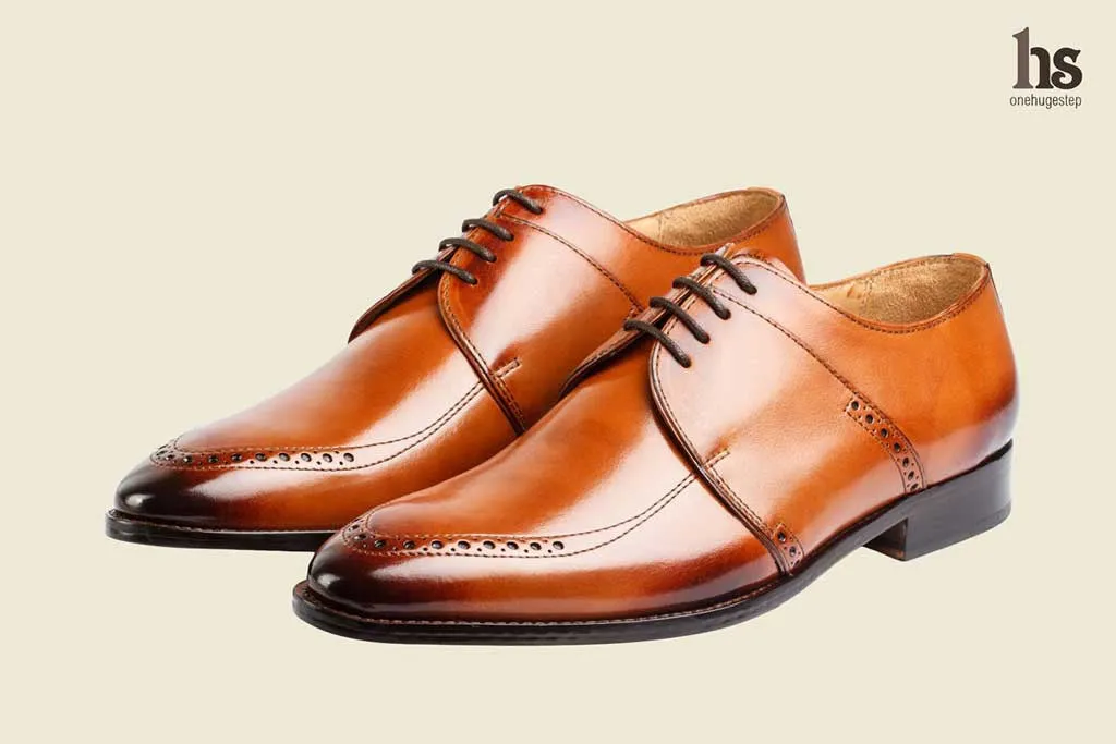 Brogue Saddle Derby - Tan - Men's Leather Shoes - Stylish and High-Quality