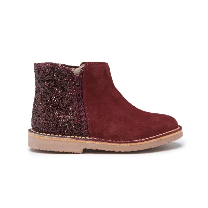 Burgundy Glitter and Suede Chelsea Boots