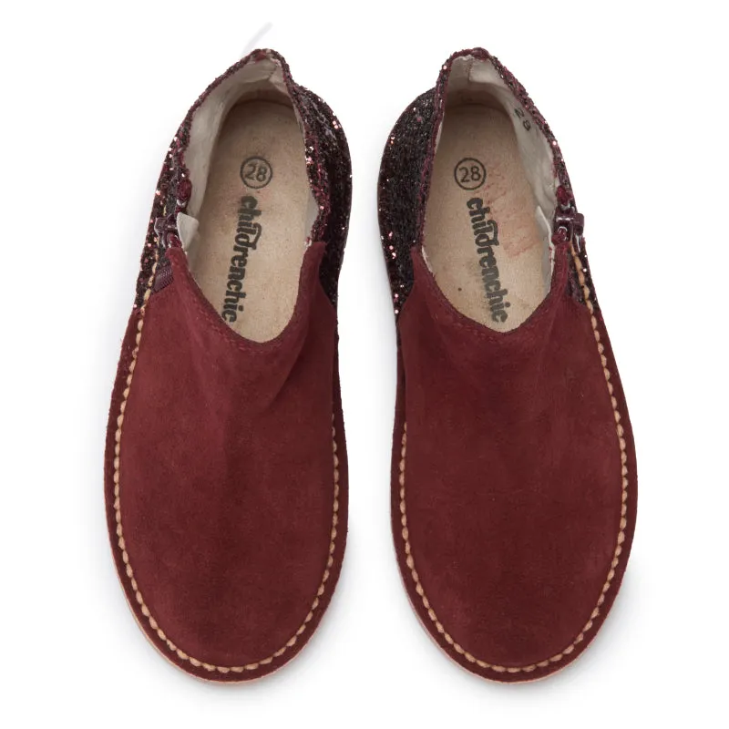 Burgundy Glitter and Suede Chelsea Boots