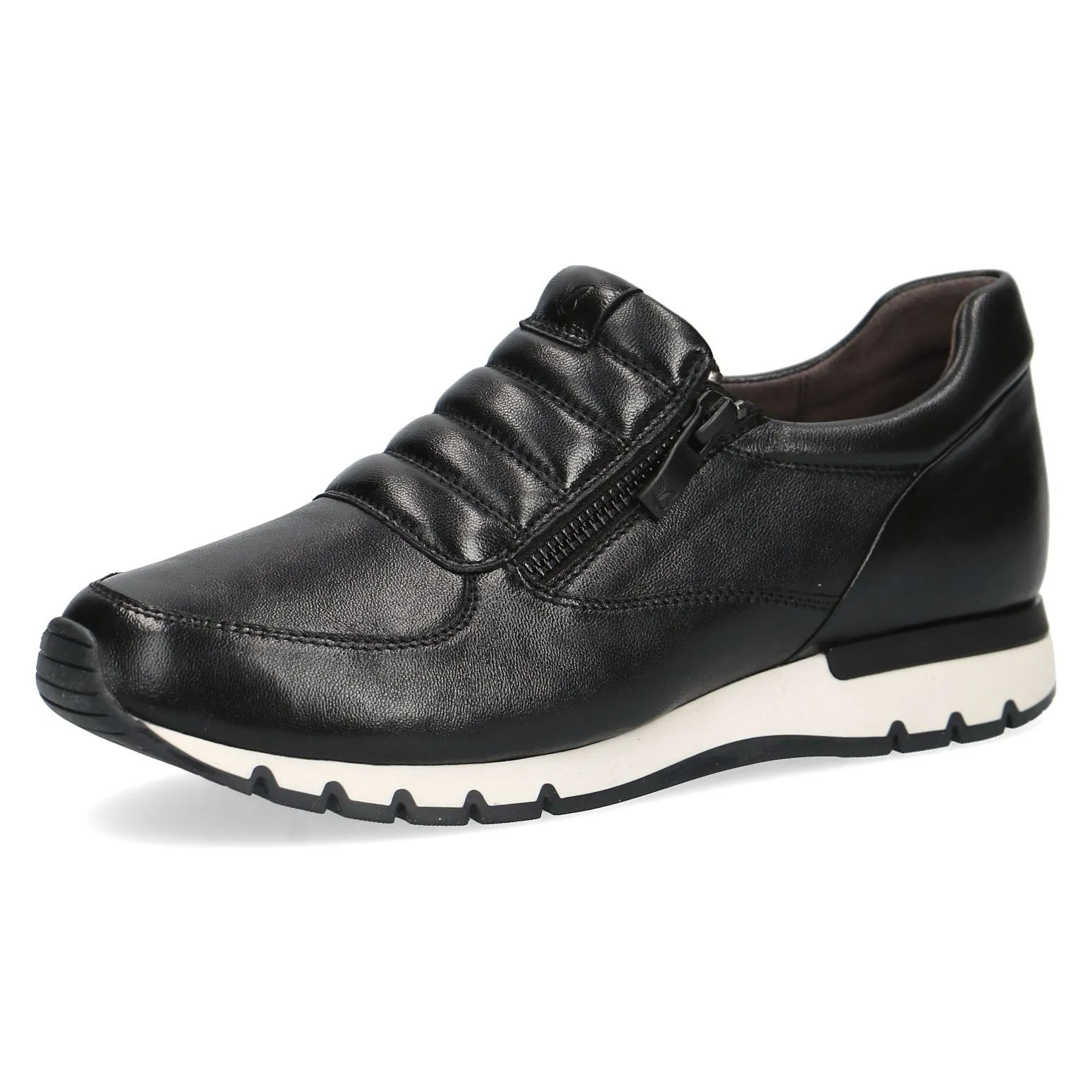 Caprice Black Nappa Leather Ladies Trainers - H Fit, Zip Slip On