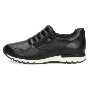 Caprice Black Nappa Leather Ladies Trainers - H Fit, Zip Slip On