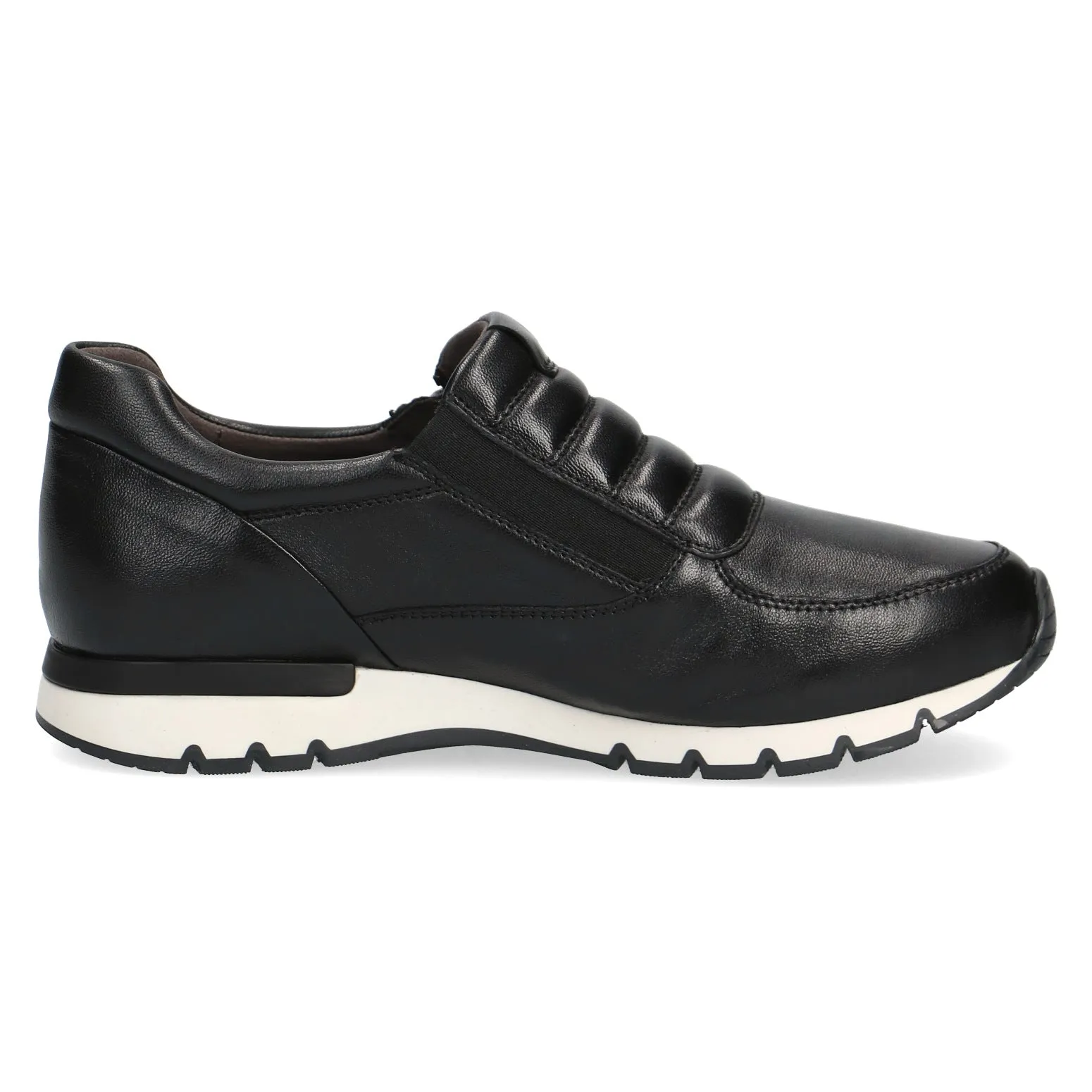 Caprice Black Nappa Leather Ladies Trainers - H Fit, Zip Slip On