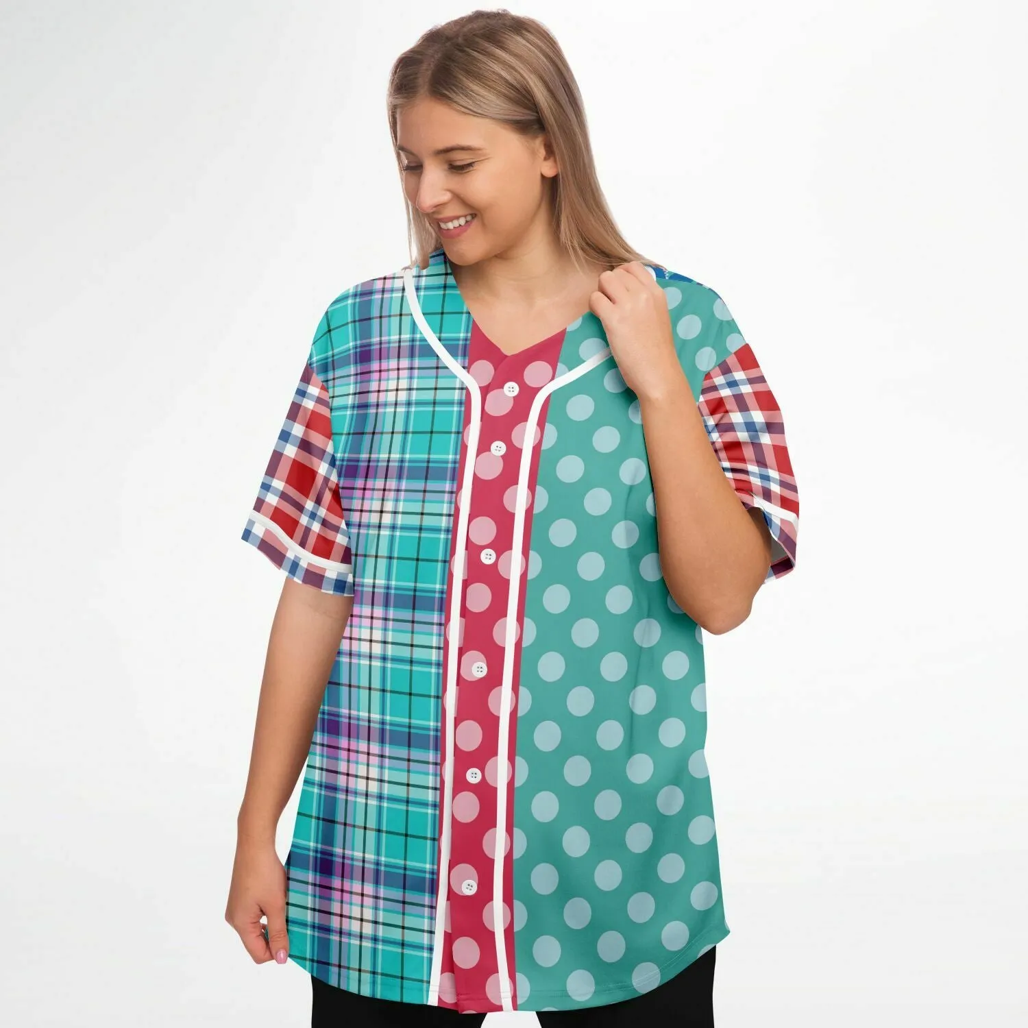 Cerulean Plaid Paisley Button Front Jersey