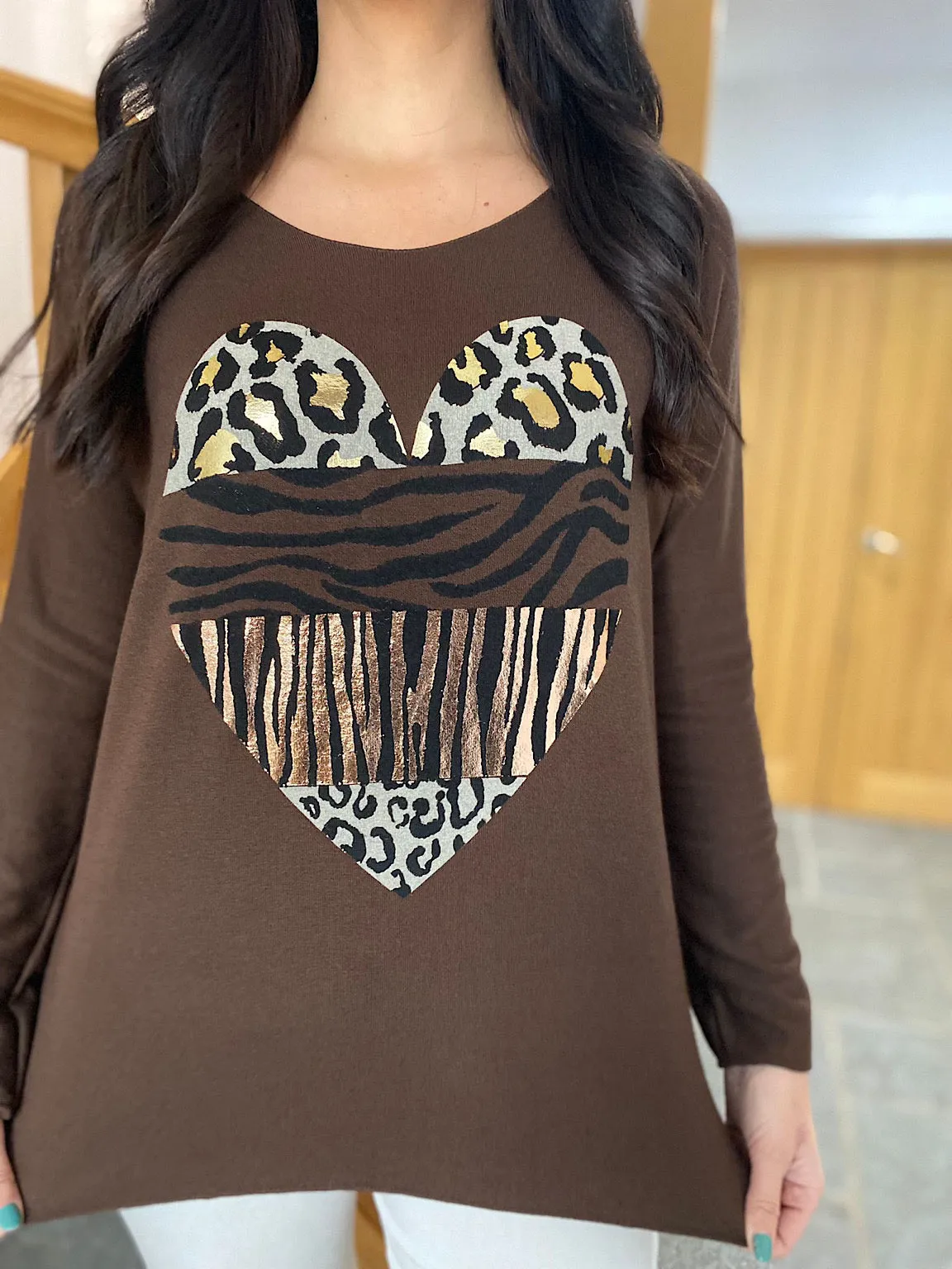 Chocolate Multi Animal Heart Knit Josie