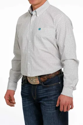 Cinch Mens White Plaid Long Sleeve Shirt