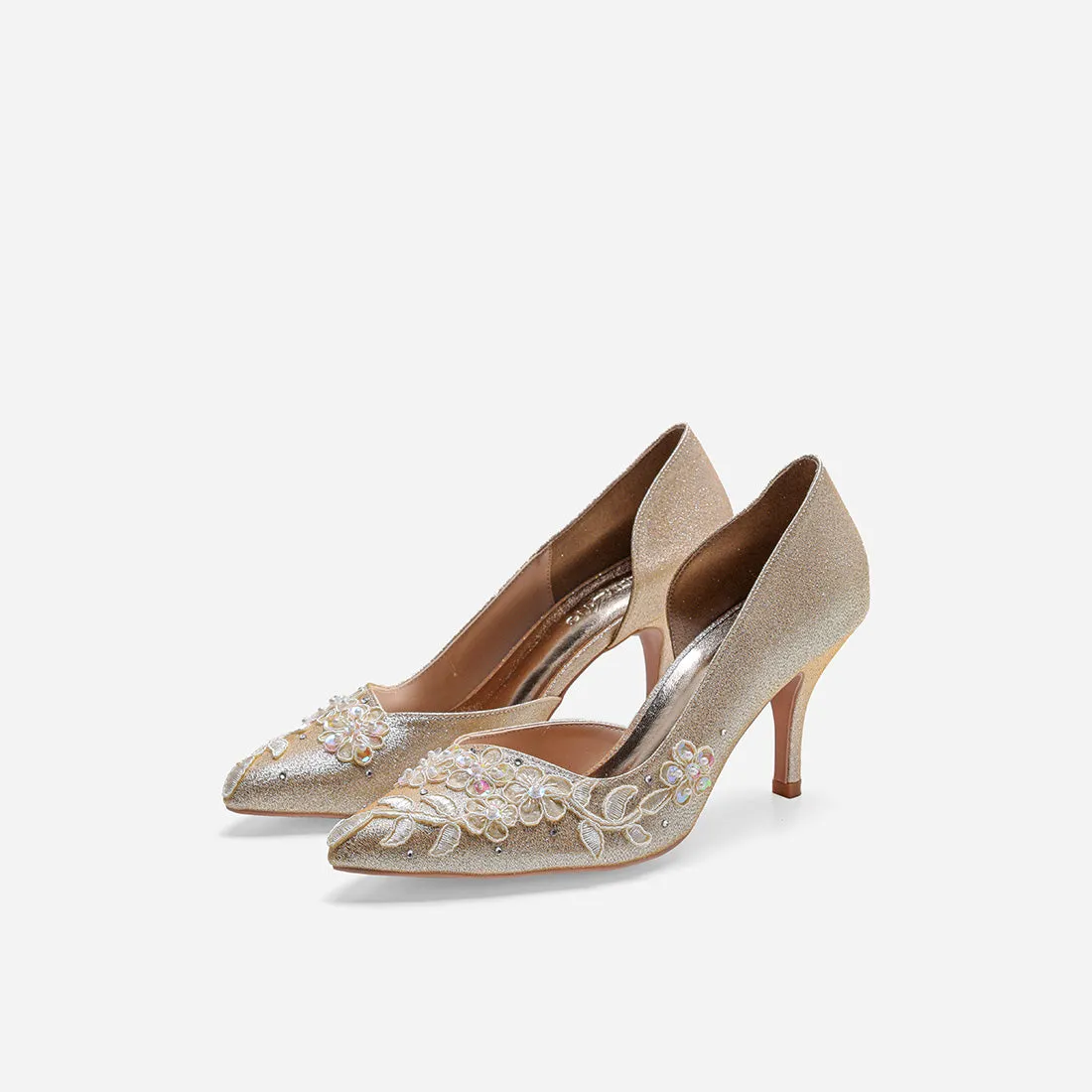 Cynthia Beige Gold Bridal Pumps