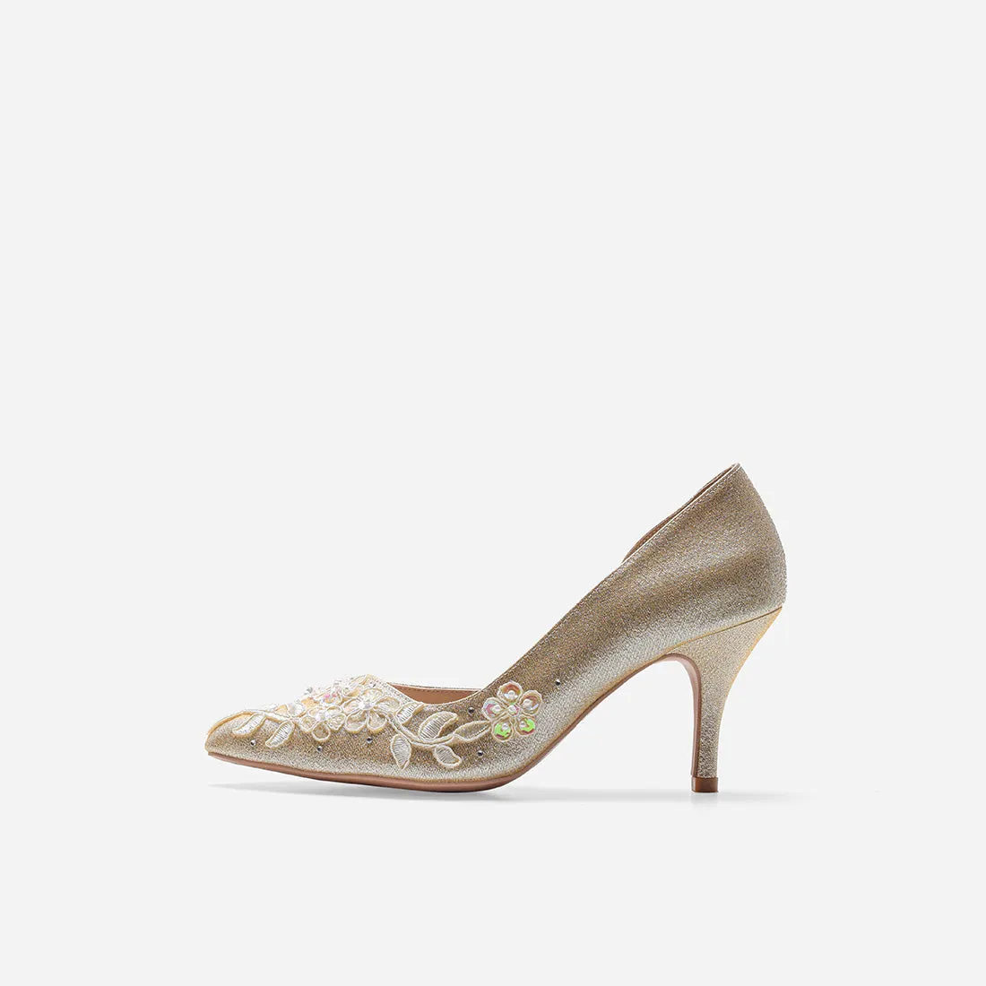 Cynthia Beige Gold Bridal Pumps