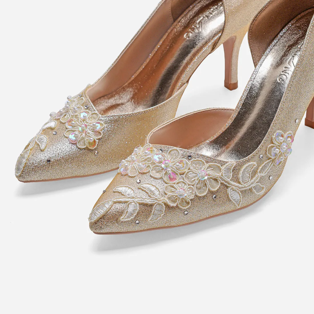 Cynthia Beige Gold Bridal Pumps