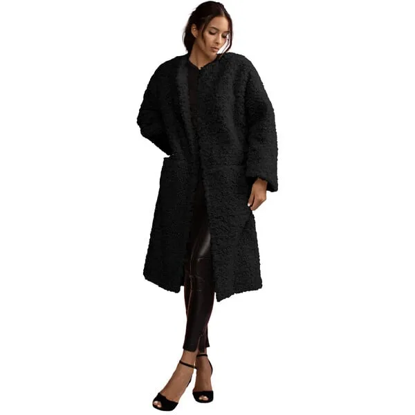 Cynthia Rowley Women's Faux Fur Long Coat, Black