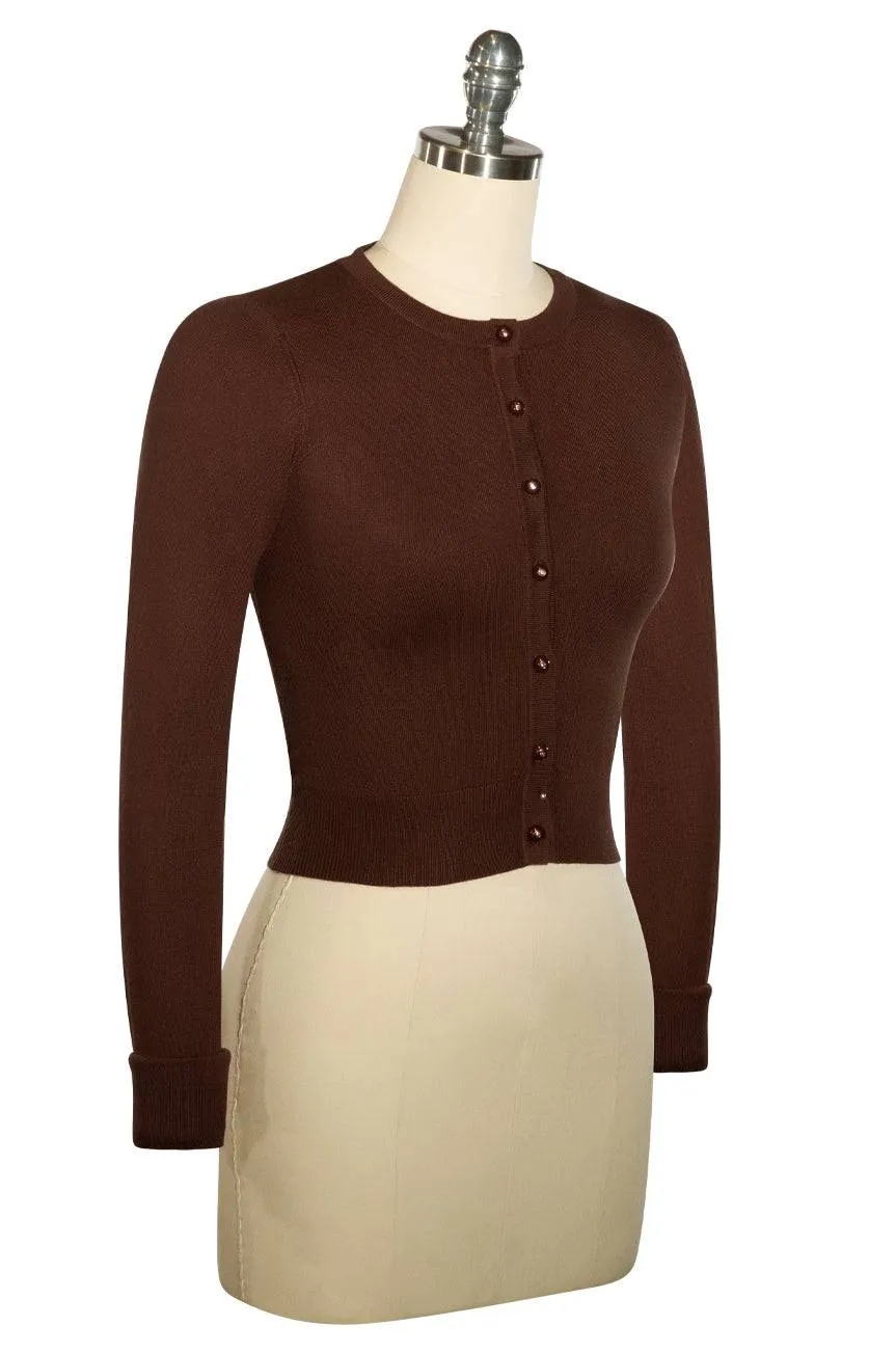 D'Amour Brown Long Sleeve Crop Cardigan