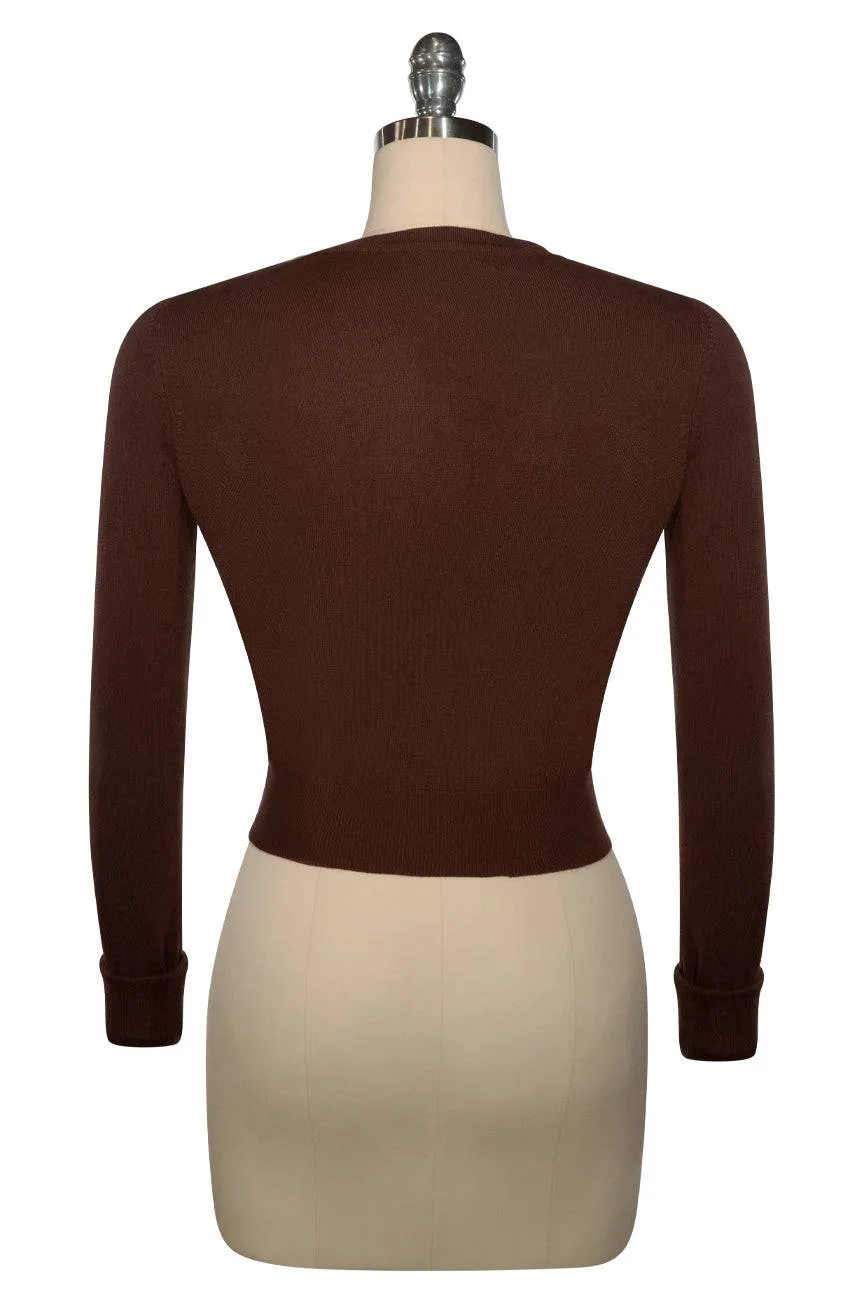 D'Amour Brown Long Sleeve Crop Cardigan