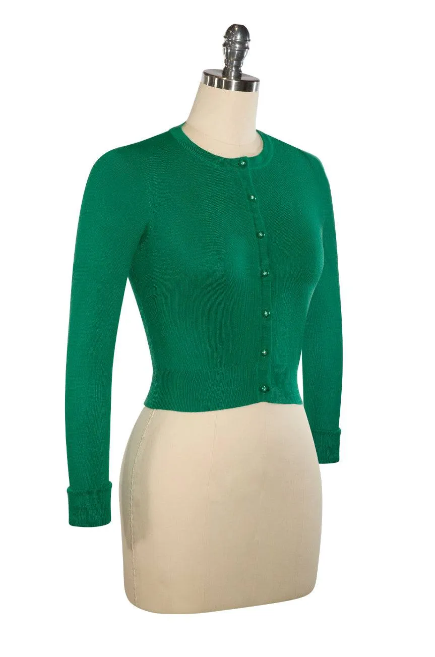 D'Amour Green Long Sleeve Crop Cardigan