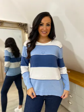 Denim Shimmer Striped Heart Sweater Tammy