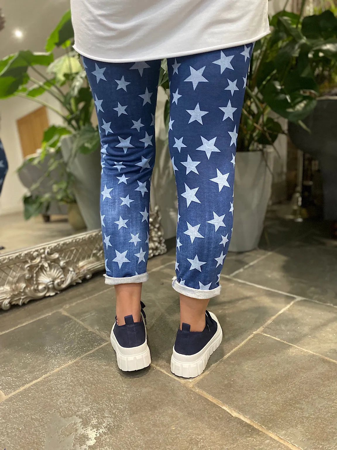 Denim Star Print Joggers - Shop now for stylish star print denim joggers.