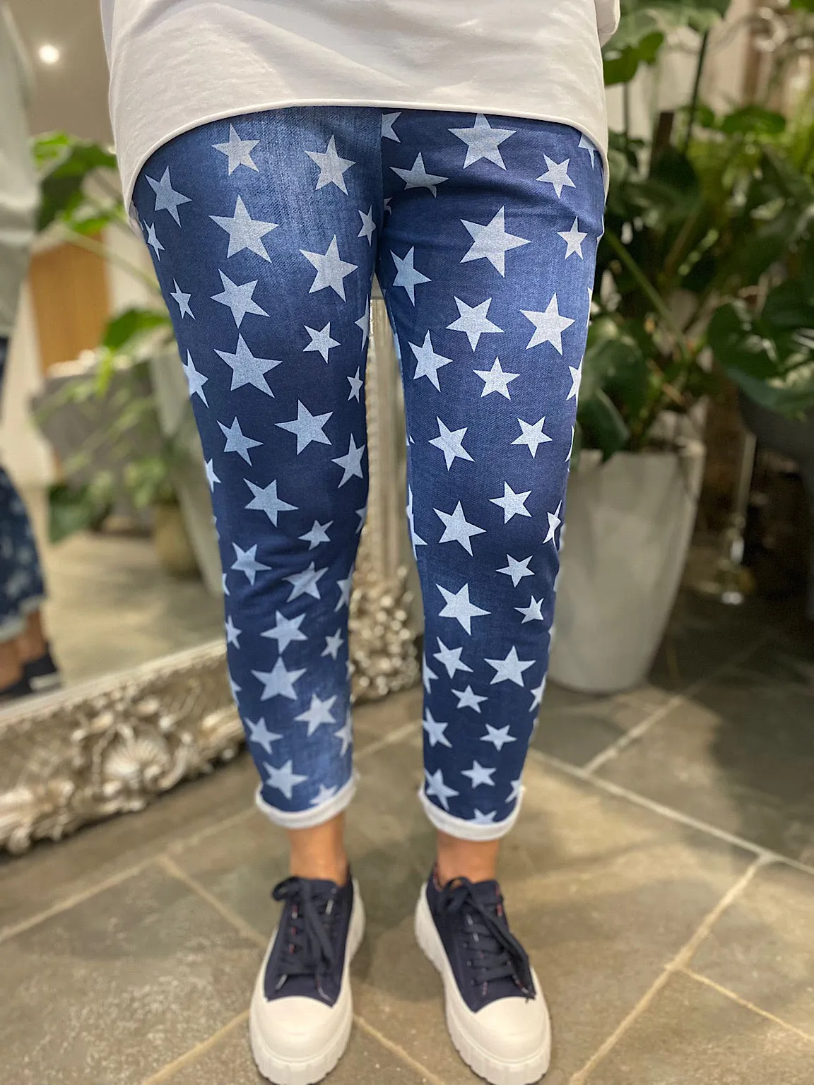 Denim Star Print Joggers - Shop now for stylish star print denim joggers.