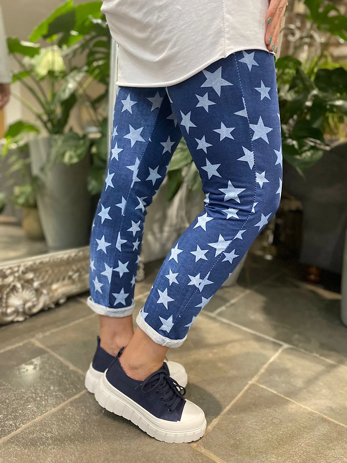 Denim Star Print Joggers - Shop now for stylish star print denim joggers.