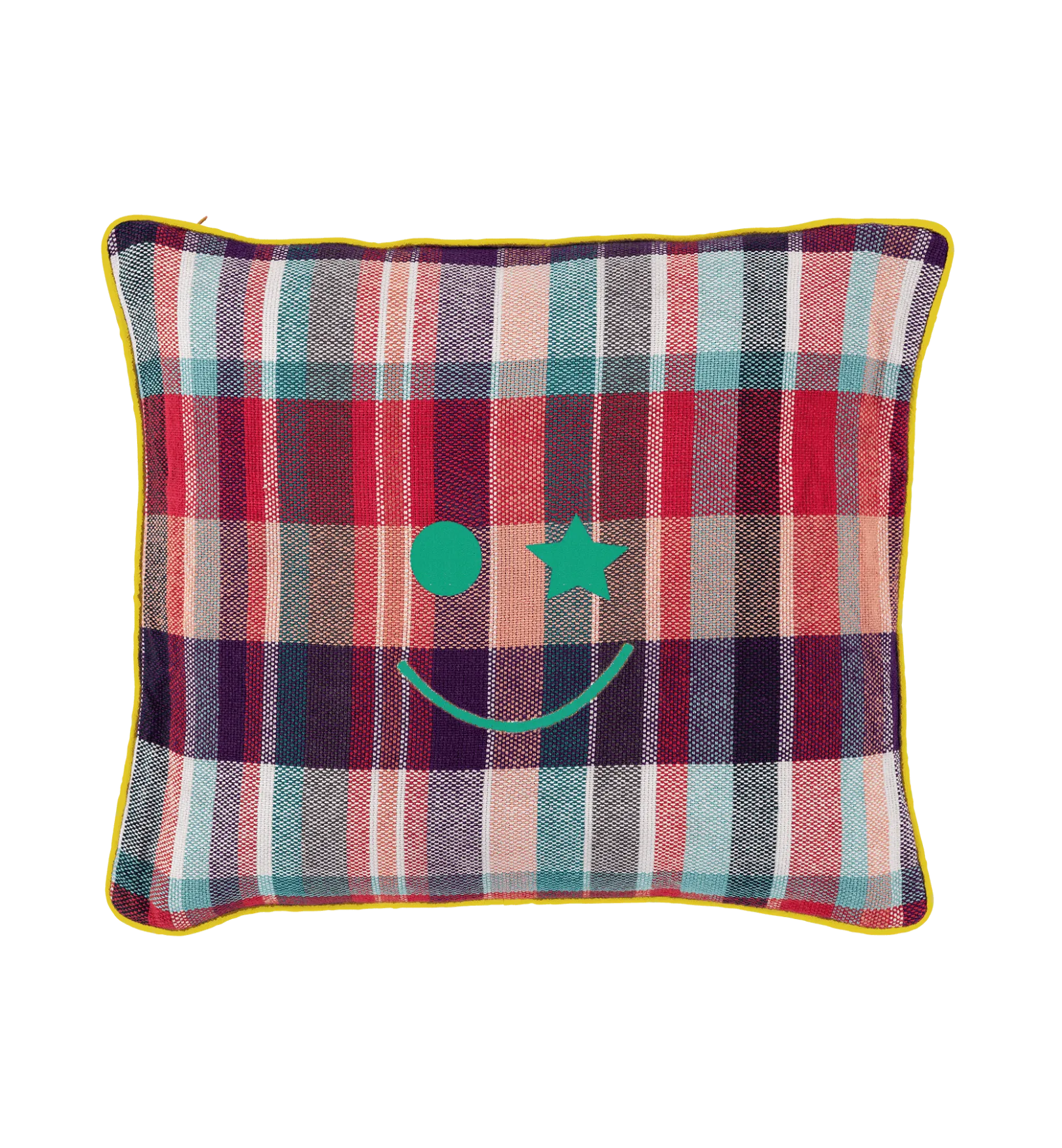 Embroidered Happy Smile Plaid Cushion