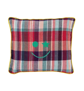 Embroidered Happy Smile Plaid Cushion