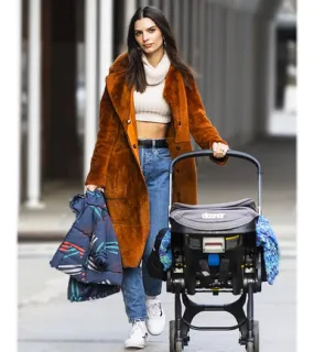 Emily Ratajkowski Orange Shearling Trench Coat