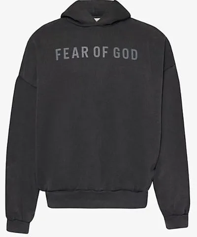 Fear of God Mens Black Logo-print relaxed-fit cotton hoody