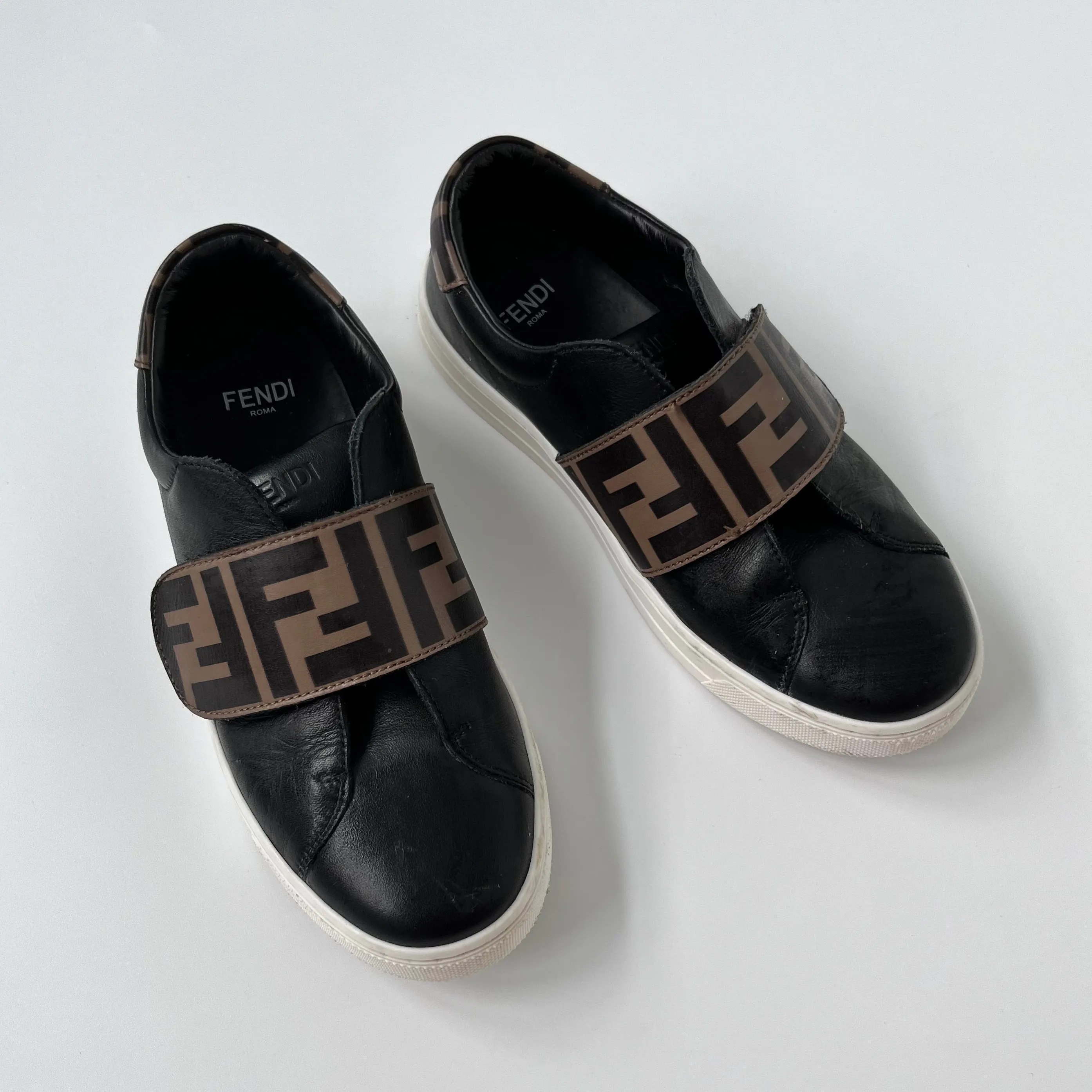 Fendi Black Leather FF Trainers, EU 32