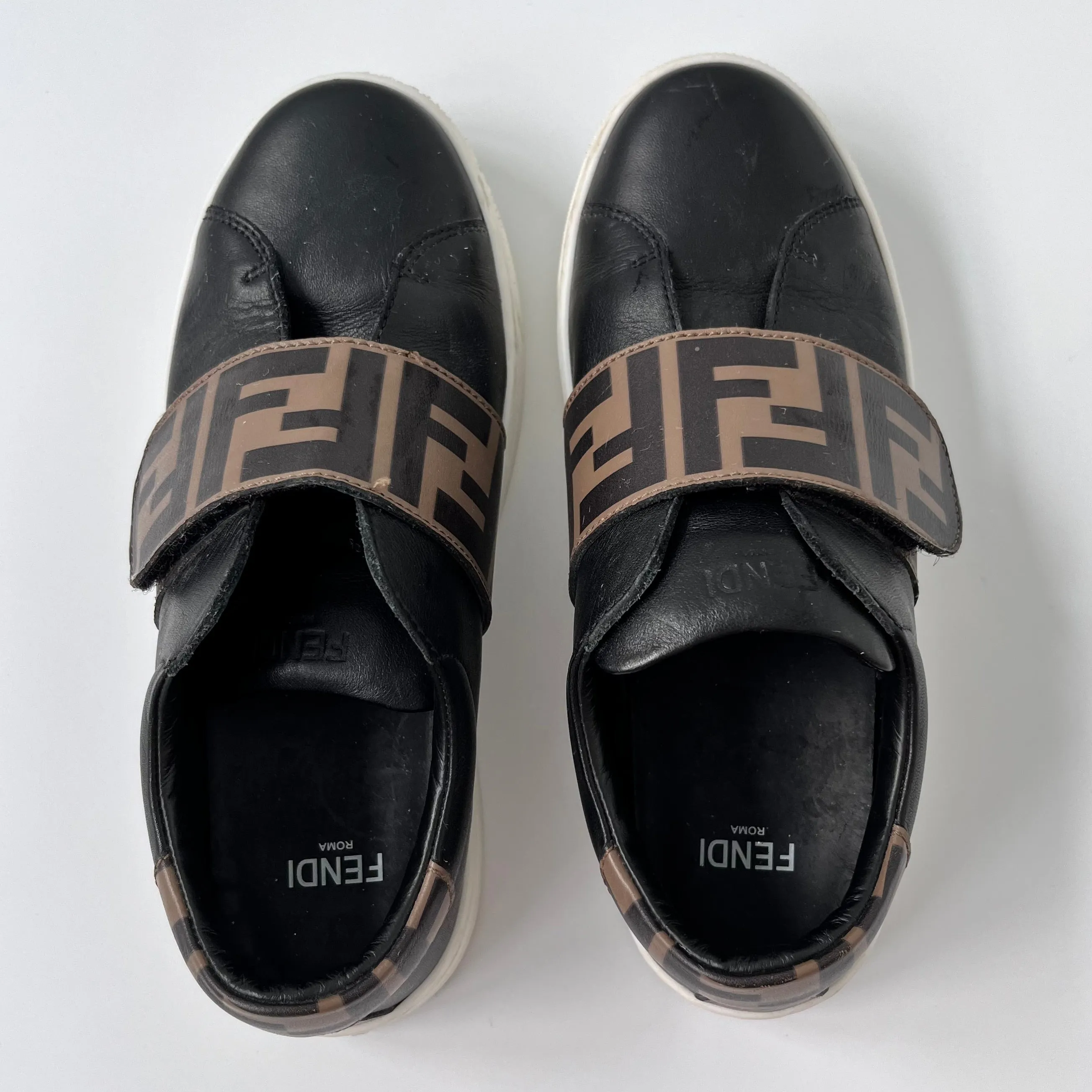 Fendi Black Leather FF Trainers, EU 32