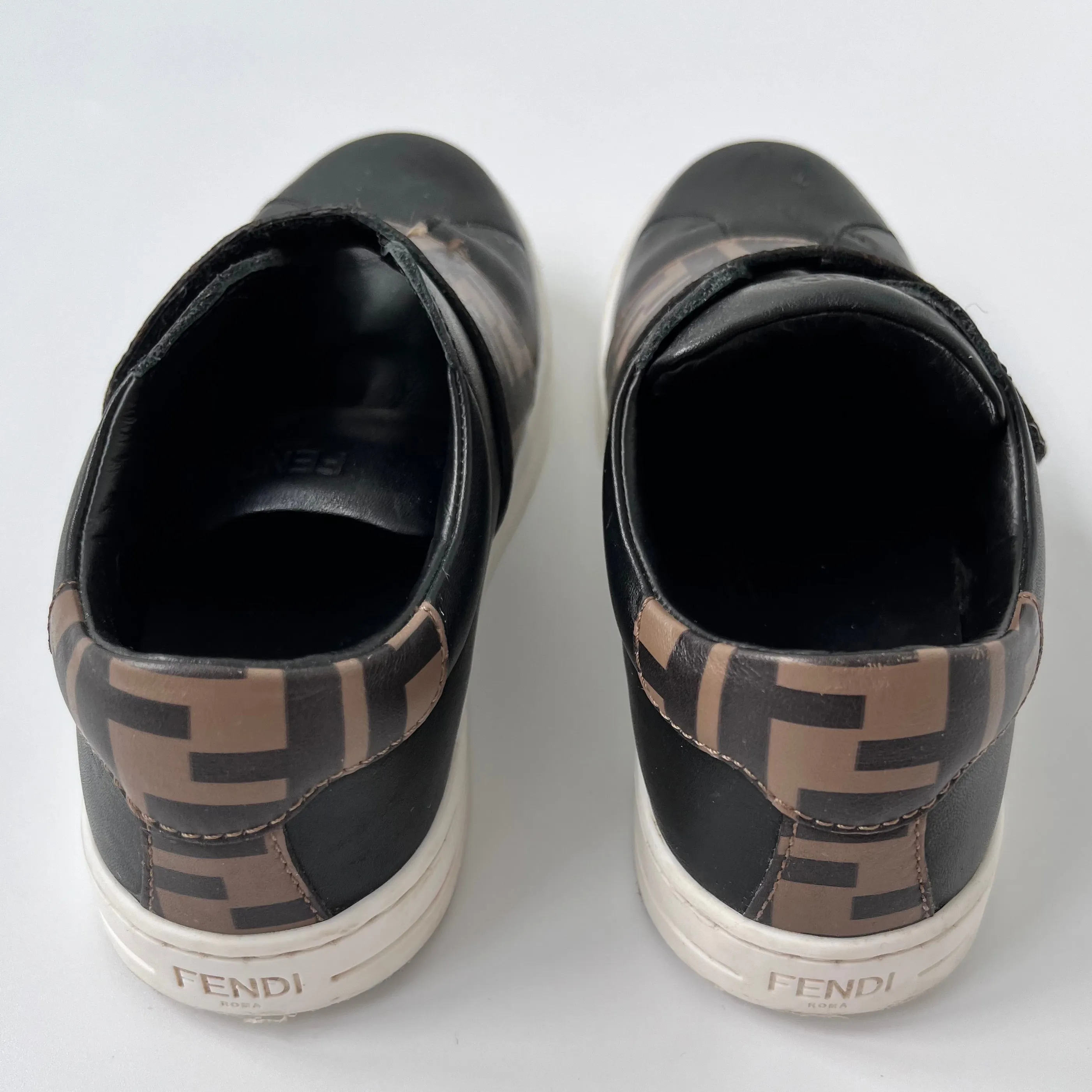 Fendi Black Leather FF Trainers, EU 32