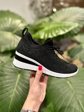 Four Black Embellished Wedge Trainer.