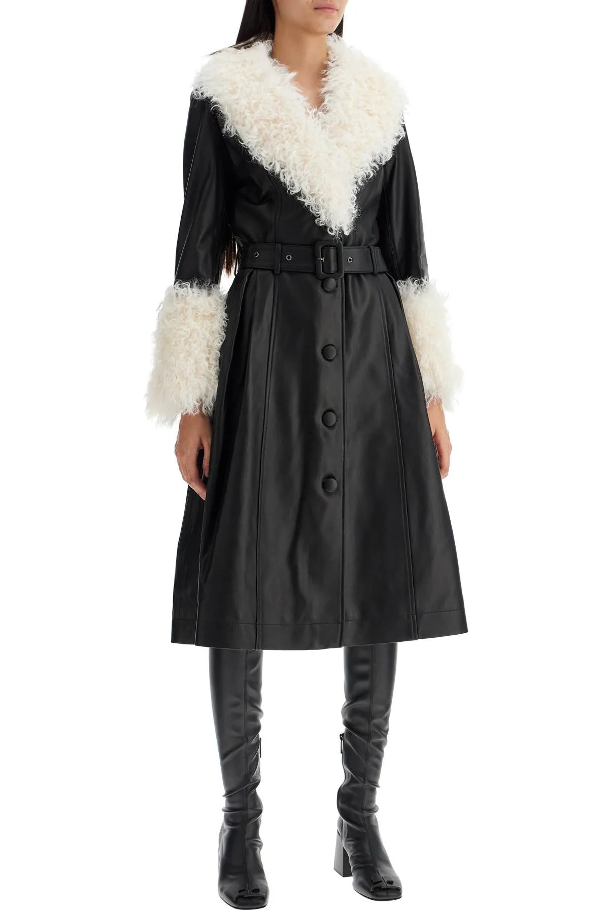 foxy leather and shearling long coat