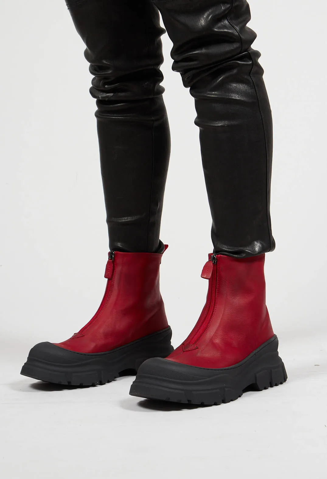 Gasoline Rosso Zip Front Ankle Boots