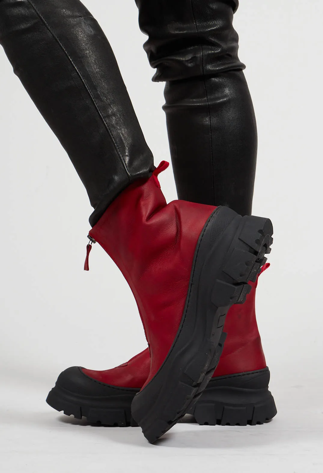 Gasoline Rosso Zip Front Ankle Boots