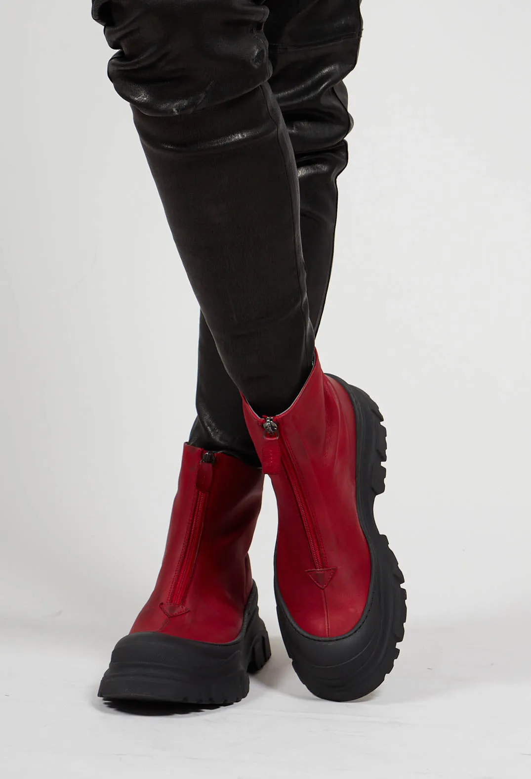 Gasoline Rosso Zip Front Ankle Boots