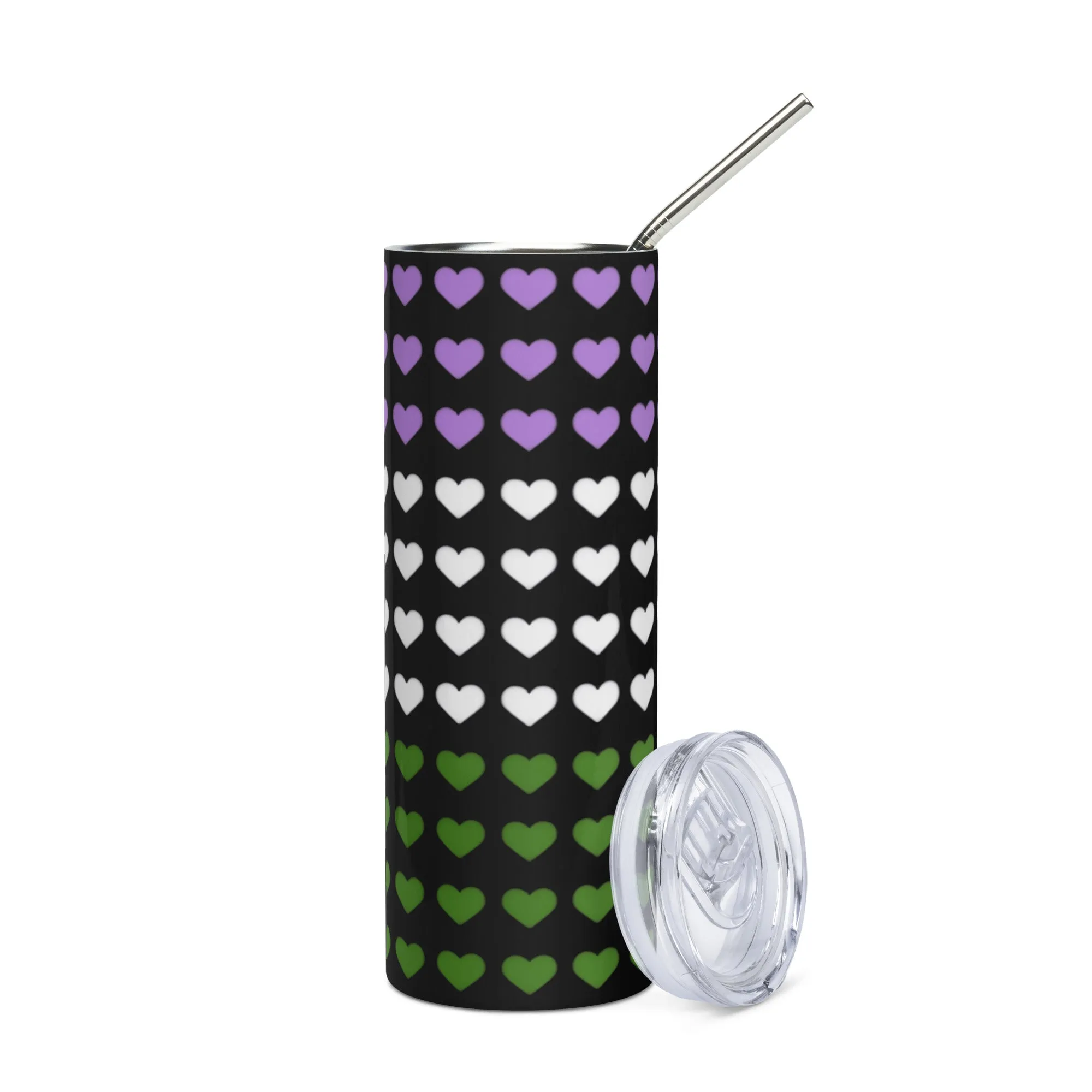 Genderqueer Pride Hearts Stainless Steel Tumbler - 20 oz