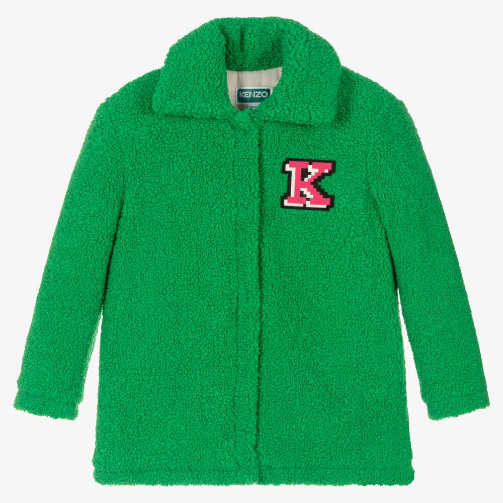 Girls Green Faux Shearling Elephant Coat